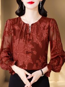 เสื้อเชิ้ตผู้หญิงแขนยาวไหมผ้าไหมมัลเบอร์รี่ฤดูใบไม้ผลิและฤดูใบไม้ร่วง ทรงเข้ารูป เสื้อเชิ้ตคอโปโลแขนยาวสไตล์ยุโรป