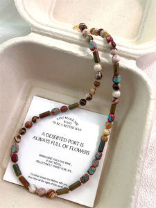 Multicolor Natural Stone Necklace for Women New Chinese Style Artistic Vintage Colored Beaded Clavicle Chain Lightweight Exclusive Neck Chain Trendy