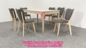 [ 7 pcs miu-miu dining set] Lux 150cm/5ft Solid Rubber wood table with 6 Upholstered miu-miu chairs- Modern Furniture