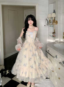 Váy Dài Không Tay Ren Hoa Cạp Cao Cho Nữ Mùa Hè 2024 Váy Dài Hai Mảnh Chống Nắng Áo Len Cardigan Hở Vai Mới