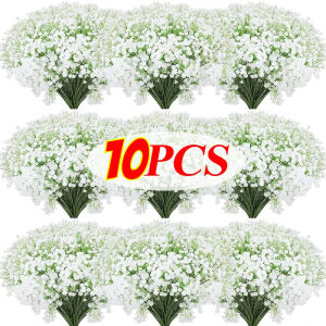 10Pcs 41cm White Artificial Flowers Stick White Simulation Gypsophila PU Silk Bridal Bouquet Wedding Party Home Decoration