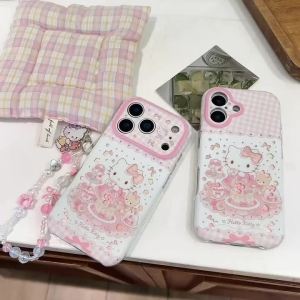 Sanrio | Korea INS Bow Cake Hello Kitty Kawaii Cartoon Phone Case For iphone 17 16 15 Pro Max 17 Lens Protective Shockproof Bumper Cover