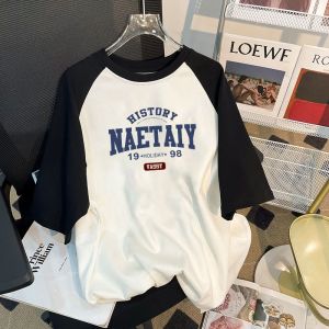 Áo Thun Nam Tay Ngắn Mùa Hè Mới Màu Đen Trắng Chắp Vá Màu Sắc Cotton Nguyên Chất Rộng Rãi Cho Cặp Đôi