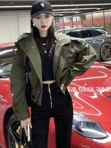 การเดินทางสไตล์สั้นสําหรับผู้หญิงฤดูใบไม้ผลิฤดูใบไม้ร่วงHoodedซิปหลวมFit Cool Streetสไตล์แจ็คเก็ต