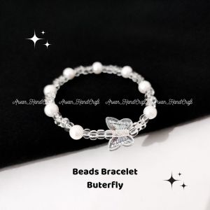 Gelang Beads Kupu Transparan Mutiara Model Simpul // Beads Bracelet Butterfly