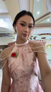 QC_ Áo dài kiểu Tây kết hợp truyền thống áo dài tone pastel set áo dài dự tiệc mặc tết cổ yếm nơ to Gấm phối dây ngọc kèm quần Lụa Chéo Nhung Dày