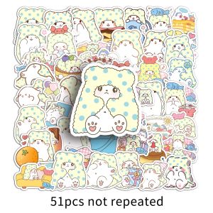 Cute White Bear Sticker Graffiti Travel Box Scrapbooking Sticker 51 Pieces Blanket Bear Mop Doodle Cartoon Anime Decal