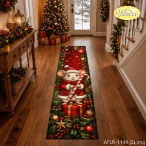 VIKAMA Christmas-Themed Runner Rug Vintage Farmhouse-Style Non-Slip Kitchen Mat Soft Bedroom Bedside Rug Home Decor