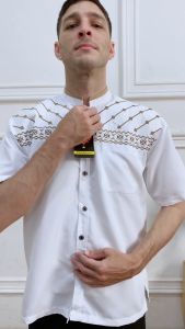 SKN Koko Bordir Lengan Pendek Motif Jasuke M L XL XXL Katun Baju Muslim Pria Dewasa Atasan Fashion Modern Premium Putih