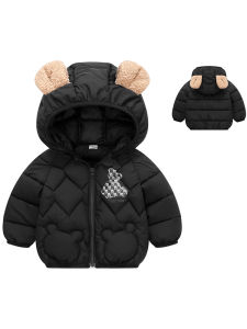 Fall and Winter 1-2 Childrens down and Wadded Jacket Boy Girl Hooded Bear Lightweight Outwear Baby and Infant Warmth Retention Material