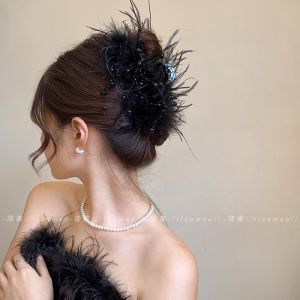 Elegant Feather Hair Claw Womens New 2025 Back of Head Updo Shark Clamp Super Fairy Tale Luxury Hair Accessories