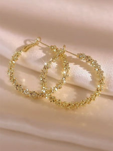 Fashionable Pure Silver Gold Plated Starry Sky Large Earrings Womens Stylish Personality Circle Hoop Earrings Trendy Jewelry