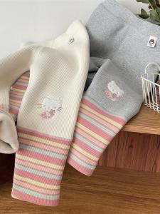 Girls Fleece Lined Patchwork Base Layer Pants Winter New Style Children Universal Long Trousers Trendy Cotton Commute Style