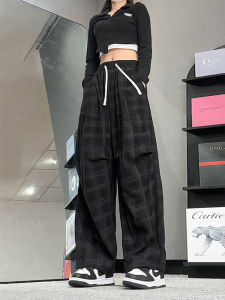 Casual หลวมกลางเอวกางเกงผู้ชายสีดําแฟชั่นสไตล์จีน BF ขี้เกียจฤดูร้อนกางเกงเอวสูงลายกางเกงขากว้าง