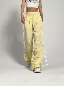 กางเกงเอี๊ยมผู้หญิงฤดูร้อน 2024 ใหม่ เอวสูง ขากว้าง ลำลอง สตรีทแดนซ์ สไตล์อเมริกัน กางเกงกีฬาแห้งเร็ว