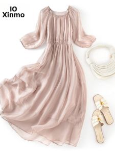 XMO | Solid Simple Silk Maxi Dress Summer