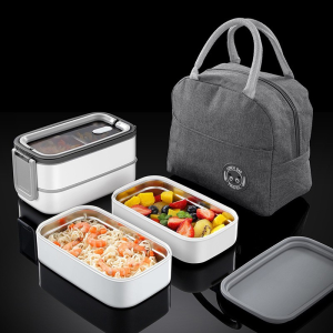 Insulated Lunch Box + Insulated Bag Stainless Steel Leak-proof Double Layer Fresh Lunch Box Microwaveable