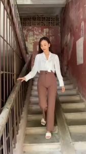 Quần Ống Loe 2 nút Cạp Cao Hack Dáng [Chính hãng] Form Chuẩn Chất Vitex dày dặn-mã 65B