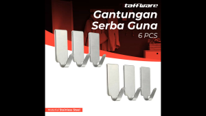 Taffware Gantungan Dinding Tempel Adhesive Stainless Steel 6 PCS