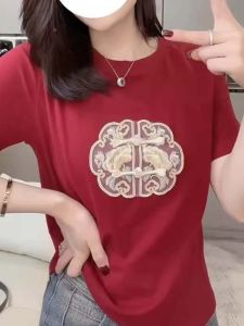 New Chinese Style Red Short Sleeve T-Shirt