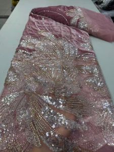 African Lace Fabric Velvet Lace French Embroidery High Quality Lace French Sequins Luxury Heavy Beaded Bridal Nigerian Dress