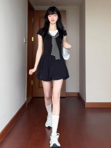 Y6Y | Elegant Black Summer Winter French Style A-Line Cinched Short Dress