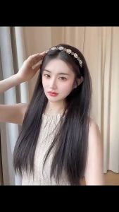 2024 Fashion Retro Rhinestone Headband Wig Removable Beautiful Women Long Straight Hair U-shaped Wig