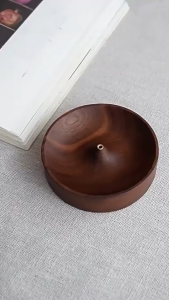 Incense Base Round Incense Burner Agarwood Tray Holder Black Walnut Handmade Tea Ceremony