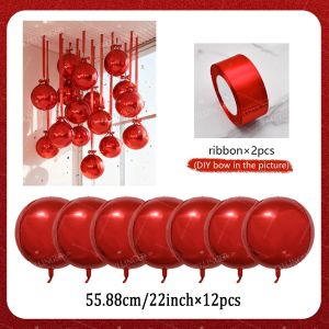 12pcs Red 4D Balloons 22inch Hanging 4D Red Round Foil Air Ballon match red ribbon Christmas Birthday Party Wedding Decor Globos