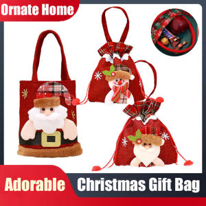 Christmas Gift Bag Imitation Linen Bear Santa Claus Snowman Pull Pocket Candy Cookie Bag for Christmas Decor New Year Gift