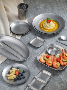 Bộ Đồ Ăn Bằng Thép Không Gỉ Ngoài Trời Retro Food Grade Metal Plate Bát Đĩa Hình Tròn Dùng Cho Lều Cắm Trại Và Du Lịch