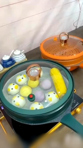 3IN1 Wajan Batu Medis dengan Steamer 34 CM Panci Kukus PREMIUM Super Tebal / Panci Kukus Serbaguna