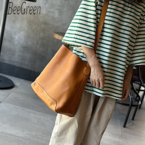 BeeGreen Women High Quality Genuine Leather Shoulder Bag Minimalist Commuter Bag Fashion Bucket Bag Elegant Underarm Bag with Detachable inner bag