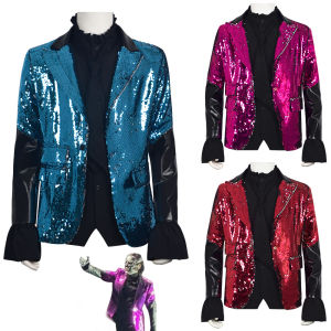 Bộ Vest 3 Món Dành Cho Người Lớn Chất Liệu Sequin Bóng Gồm Áo Khoác Áo Sơ Mi Và Cà Vạt Màu Đỏ/xanh Dương Dành Cho Nam Dùng Trong Halloween Lễ Hội Hóa Trang Biểu Diễn Sân Khấu.