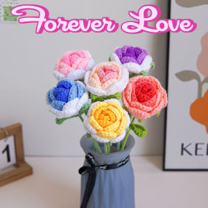 Crochet Flower Wool Knitted Rose Handmade Flower Preserved Forever Flower Mothers Day Valentines Day TeachersDay Gift
