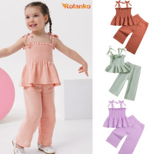 Rolanko Baby Girls Clothes Infant Summer Outfits Sets Suspender Top and Pants 2Pcs Clothing Set for Baby Girl 6 Months-3 Years