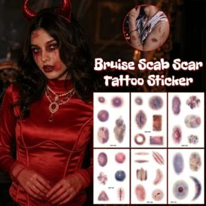 10Sheets New Scar Cut Temporary Tattoos Waterproof Halloween Party Temporary Tattoos for Bloodstain Scar Make-up
