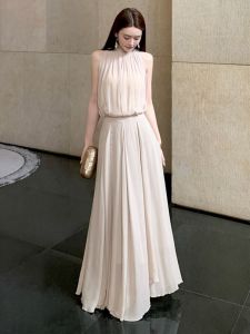 SHANGSHA | Elegant Graceful Rich Feeling Apricot Color Waist-Cinching Set Dress