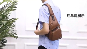 Stylish Shoulder Sling Sports Leisure Synthetic Leather Men Chest Bag USB Charging Waterproof Anti Theft