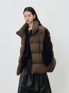 Ladies Outerwear Warm Slim Fit Zipper Sleeveless down Cotton Vest Autumn Winter Large Size Shoulder Pad Open Cardigan Coat