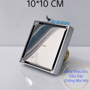 ( Đồng Thau Đúc Siêu Dày - 10*10 CM ) Ga Thoát Sàn Phễu Thoát Nước Nhà Tắm SHINRAI Bóng Gương Chống Mùi Hôi