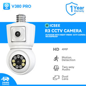 ICSEE R3 4MP Dual Lens CCTV Camera Connect Cellphone Auto Tracking Indoor PTZ Control Home Security CCTV Bulb Camera
