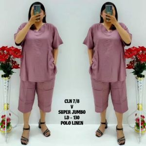 Setelan wanita dewasa/super jumbo 5XL LD-130/celana  7/8 /V-neck dan kancing 3 /p.linen premium