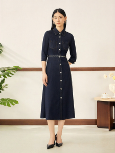 YINER | Commuter Elegant Lyocell Blend Denim A-Line Dress