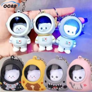 Spaceman Night Light Key Ring Cute Bear Cat Space Astronaut Keychain Cartoon Kawaii Fashion Luminous Bear Bags Key Holder Backpack Car Decoration Pendant