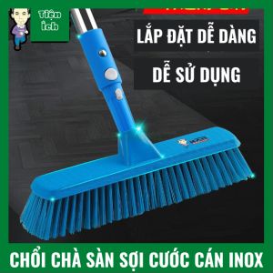 Cây Chà Sàn Nhà Tắm Sợi Cước Chà Cọ Sân Nền Vệ Sinh Tay Cầm Inox Cán Dài 130cm Kích Thước Gồm 25cm 30cm