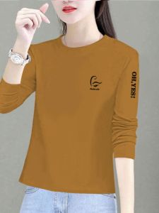 Pure Cotton Long Sleeves T-Shirt Womens Spring and Autumn New Arrival Loose Tummy Hiding Slimming Bottoming Shirt Western Style Fashion round Neck Tops Trendy