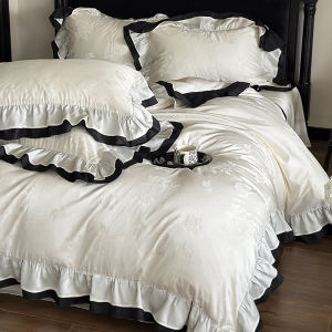 French Luxurious Cream White Floral Embroidery Cotton Long Staple Four Piece Bedding Set Princess Style High Quality Bed Sheets