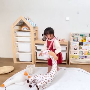 Solid Wood Storage Cabinet Kids Room Storage Shelf Kindergarten Organizing Closet Baby Large-capacity Toy Storage Rack