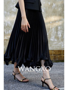 WANGXO | Chân Váy Gập Li Như Lụa Có Dải Xếp